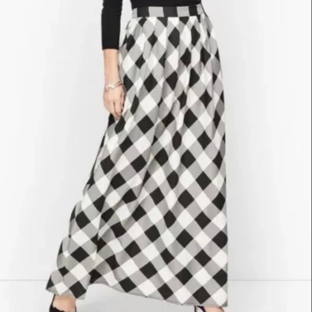 NWT Talbots Black and White Buffalo Check Maxi Skirt